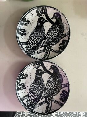 Anthropologie Black and White Partridge Bird plates